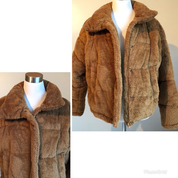 Kendall & Kylie Brown Teddy Puffer Jacket, size M/L - Picture 6 of 8